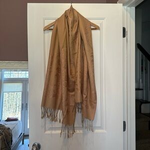 Silk-Blend Paisley Shawl Scarf in Camel